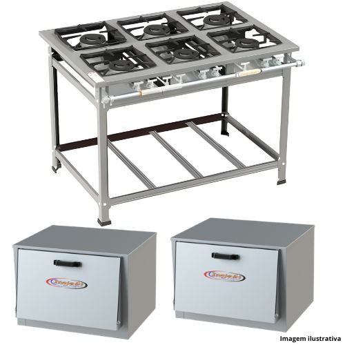 Fogão Itajobi INOX 16003I2 + 2x Forno Itajobi 48L Tampa Inox 9008 - Portal de Adesões