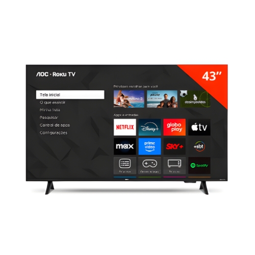 Televisor AOC 43S5155/78G: Smart TV 43"| DLED 4K| Comando De Voz| Roku TV| Wi-fi| Bluetooth| HDMI| USB| Lan Ethernet