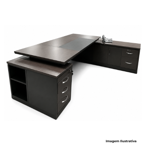 Mesa Diretor Com Gaveteiro e Armário 220x160x74cm Dunna MDD220ADGE - Portal de Adesões