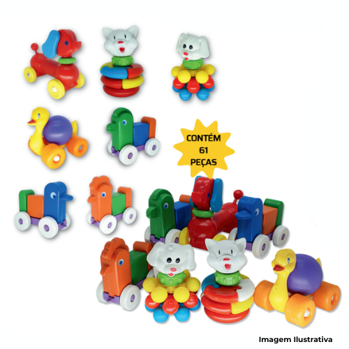 Brinquedo Kit De Encaixe Multiatividades 7 Animais - 61 Peças - Portal de Adesões