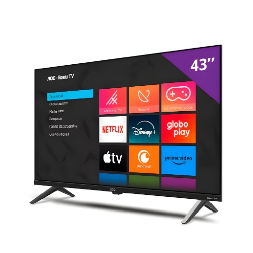 Televisor AOC 43S5045/78G: Smart TV 43"| DLED 4K| Comando De Voz| Roku TV| Wi-fi| Bluetooth| HDMI| USB| Lan Ethernet