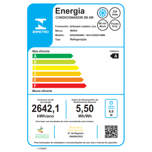 Ar-Condicionado Midea Carrier 42ZQVE60M5.38CCVE60515MM: Split Inverter| 60.000 BTUs| Ciclo Frio