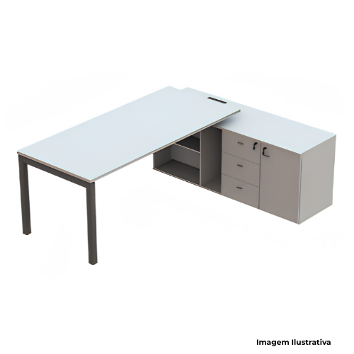 Mesa Escritório Gerência Com Armário Lateral FIT MAPFTI2008 205x160x74cm - Portal de Adesões