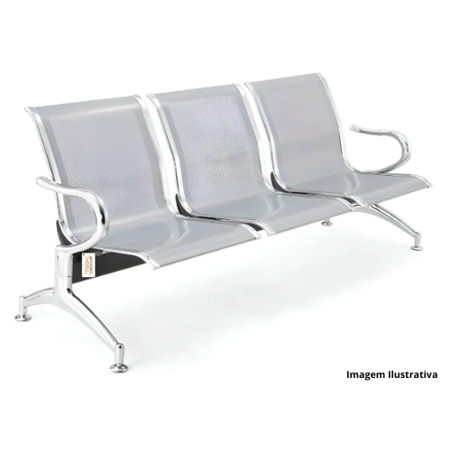 Cadeira Longarina Fratini Dubai Aço 3 Lugares