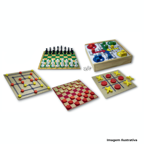 Brinquedo Conjunto Jogos Tabuleiro 5X1 - Xadrez Damas Ludo Trilha E Velha - Portal de Adesões